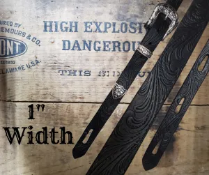 1955 1" Embossed Black Leather Guitar Strap