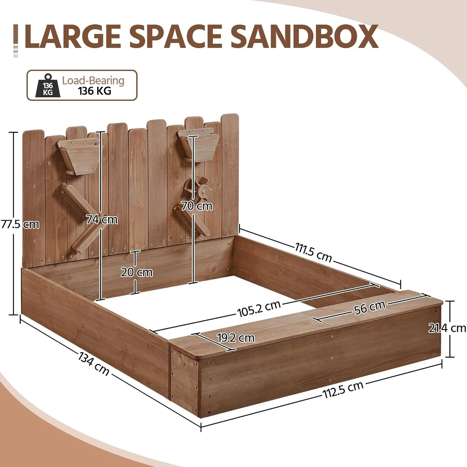 2-in-1 Extra Large Montessori Eco Natural Fir Wood Sandpit | Sand & Waterwall | 3-8 Years