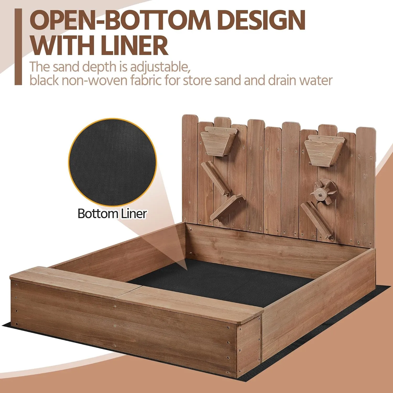 2-in-1 Extra Large Montessori Eco Natural Fir Wood Sandpit | Sand & Waterwall | 3-8 Years