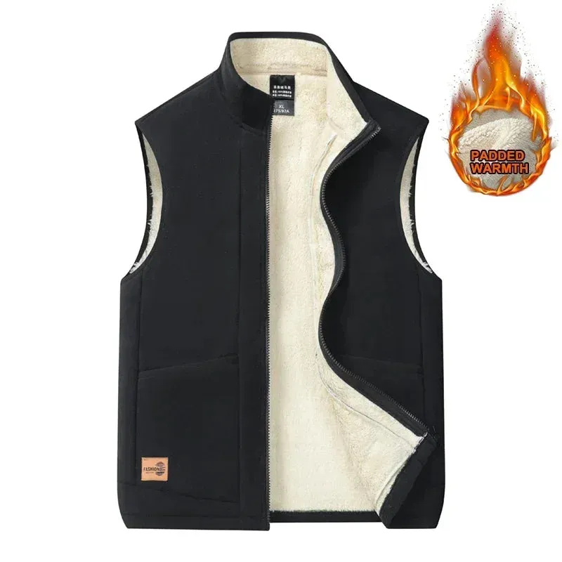 2024 Men’s Plus Size Fleece Vest – Warm Sleeveless Jackets, Autumn Winter Waist Coat  C30