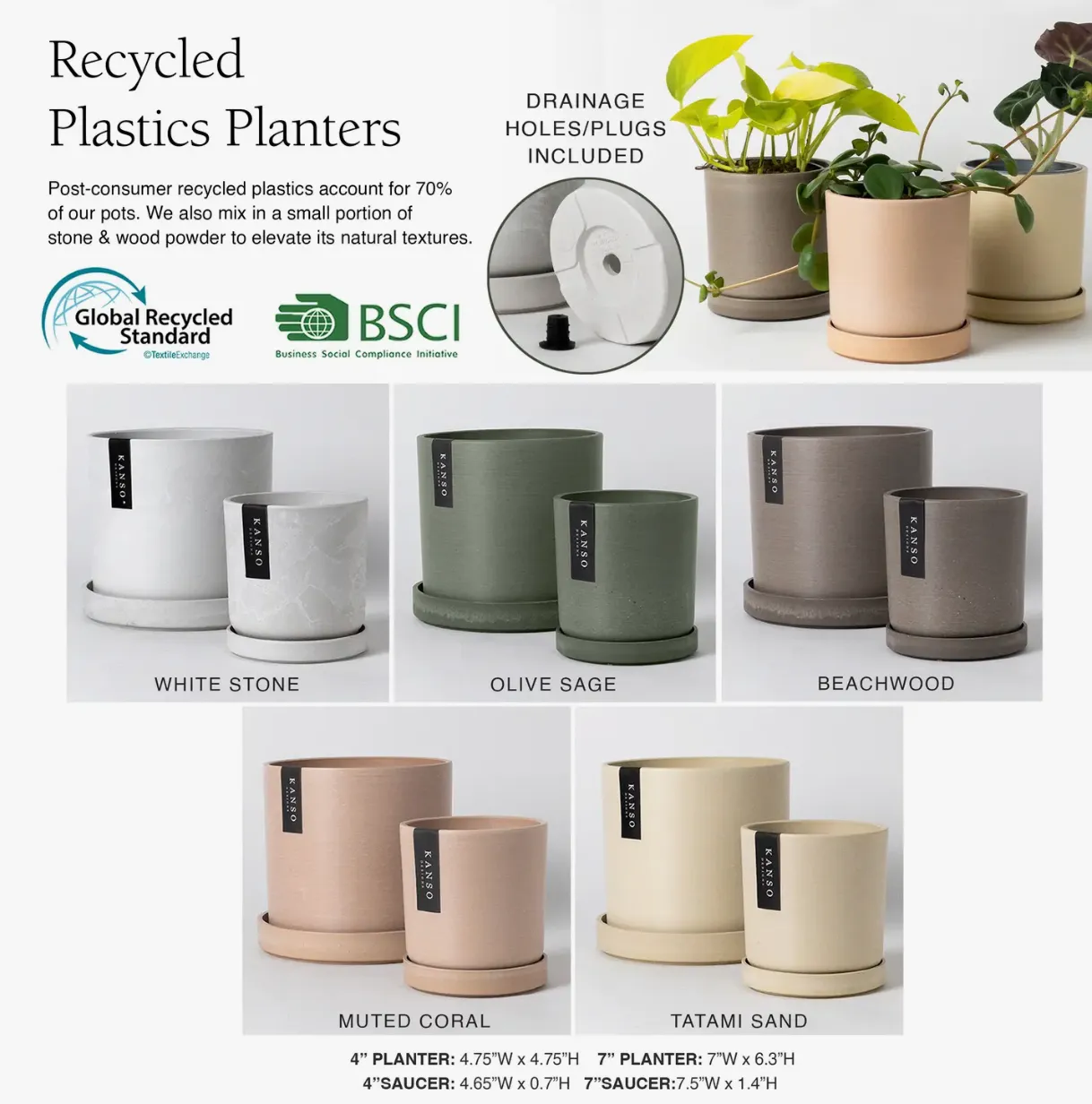 4 inch Recycled Planter White Stone