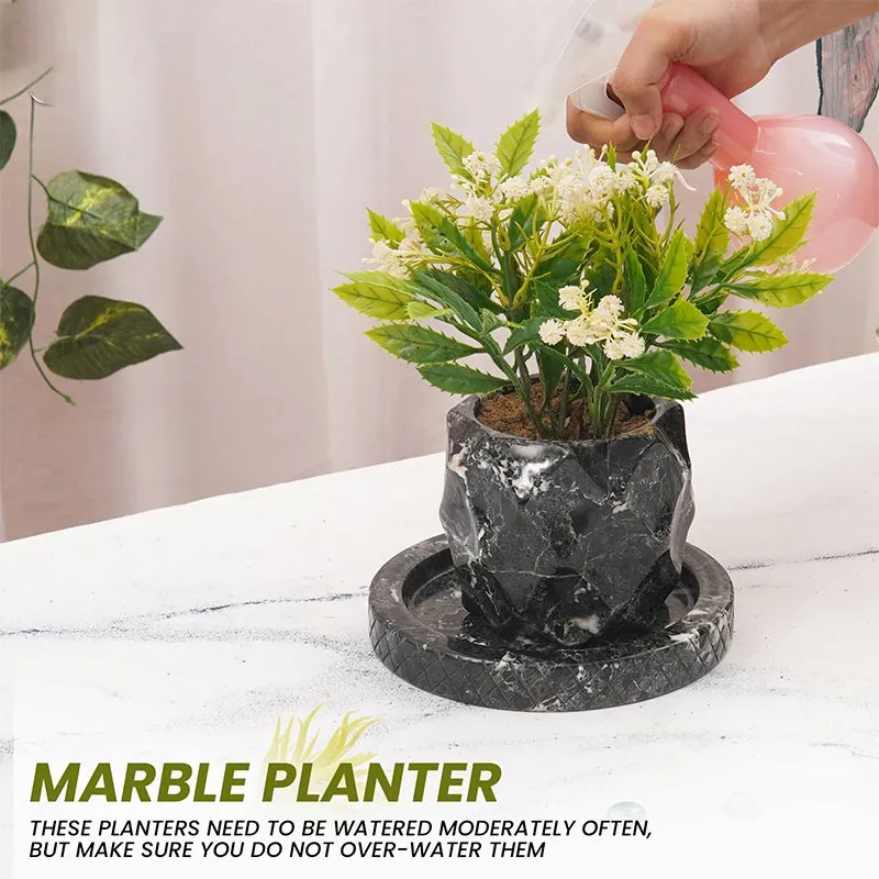 4" Marble Planters For Plant Stand -  Indoor Planter & Outdoor Planter