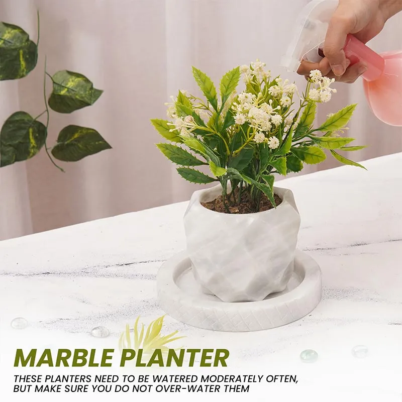 4" Marble Planters For Plant Stand -  Indoor Planter & Outdoor Planter