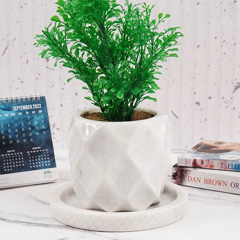 6" Marble Planters For Houseplants -  Large Outdoor Planters  & Indoor Planters