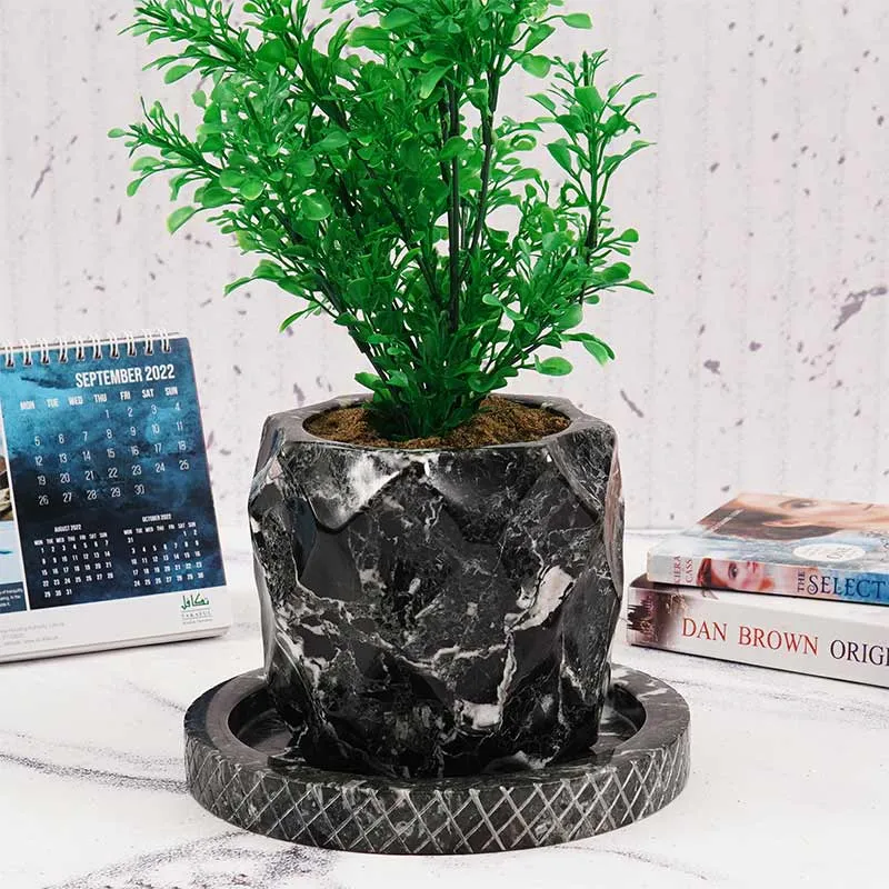 6" Marble Planters For Houseplants -  Large Outdoor Planters  & Indoor Planters