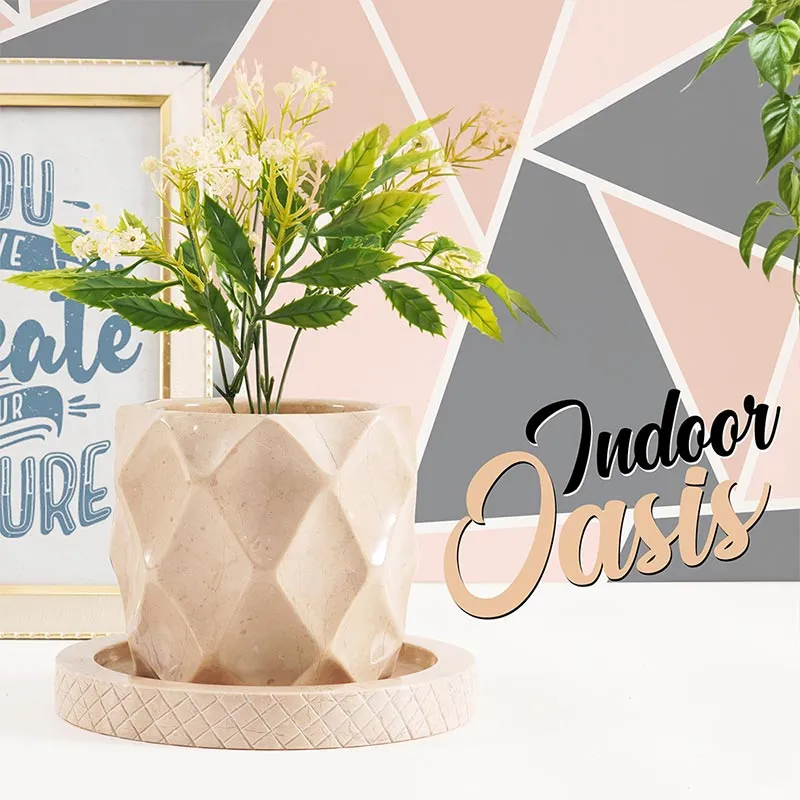 6" Marble Planters For Houseplants -  Large Outdoor Planters  & Indoor Planters