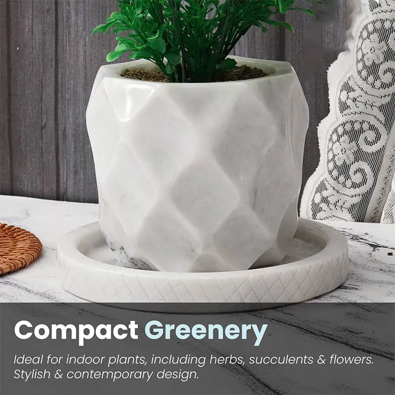 6" Marble Planters For Houseplants -  Large Outdoor Planters  & Indoor Planters