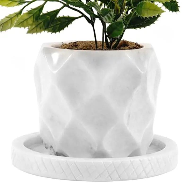 6" Marble Planters For Houseplants -  Large Outdoor Planters  & Indoor Planters