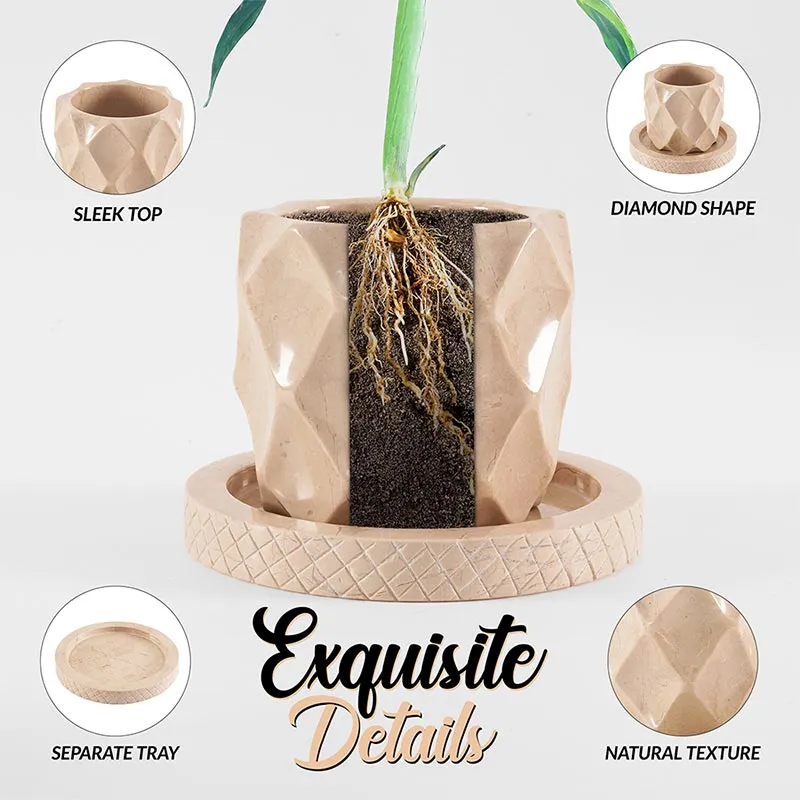 6" Marble Planters For Houseplants -  Large Outdoor Planters  & Indoor Planters