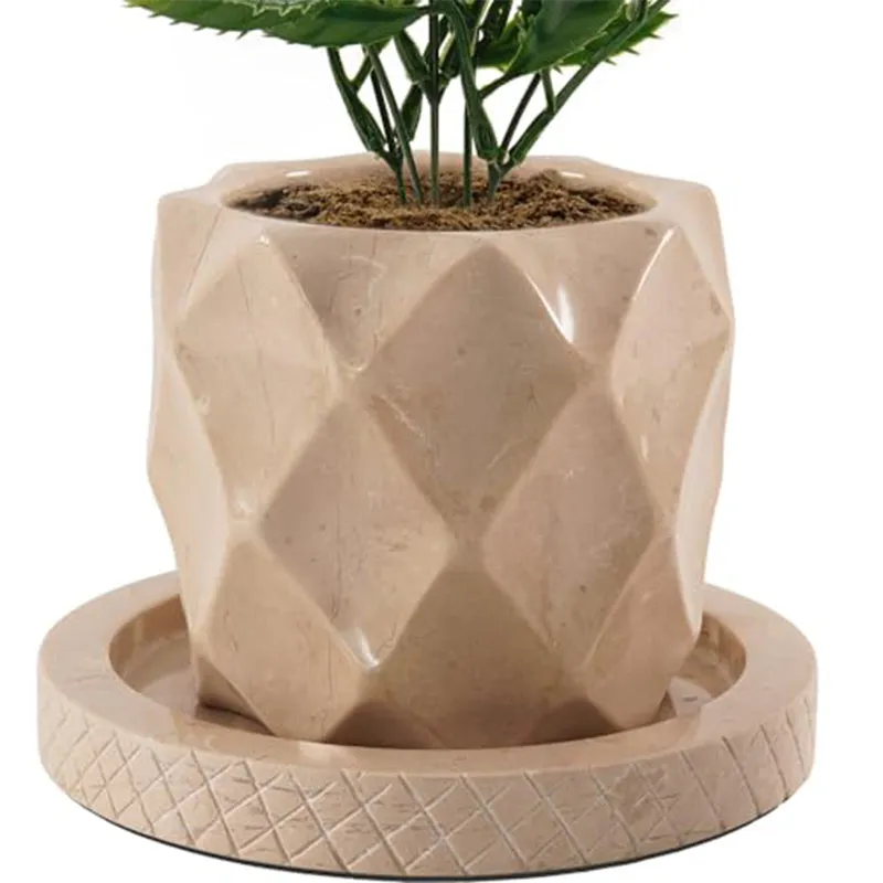 6" Marble Planters For Houseplants -  Large Outdoor Planters  & Indoor Planters