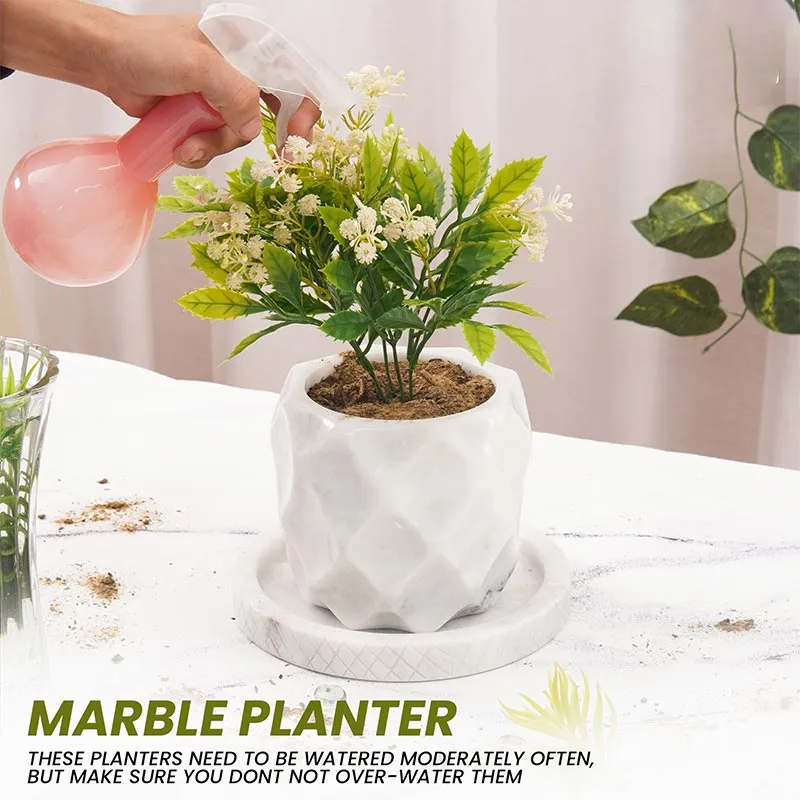6" Marble Planters For Houseplants -  Large Outdoor Planters  & Indoor Planters