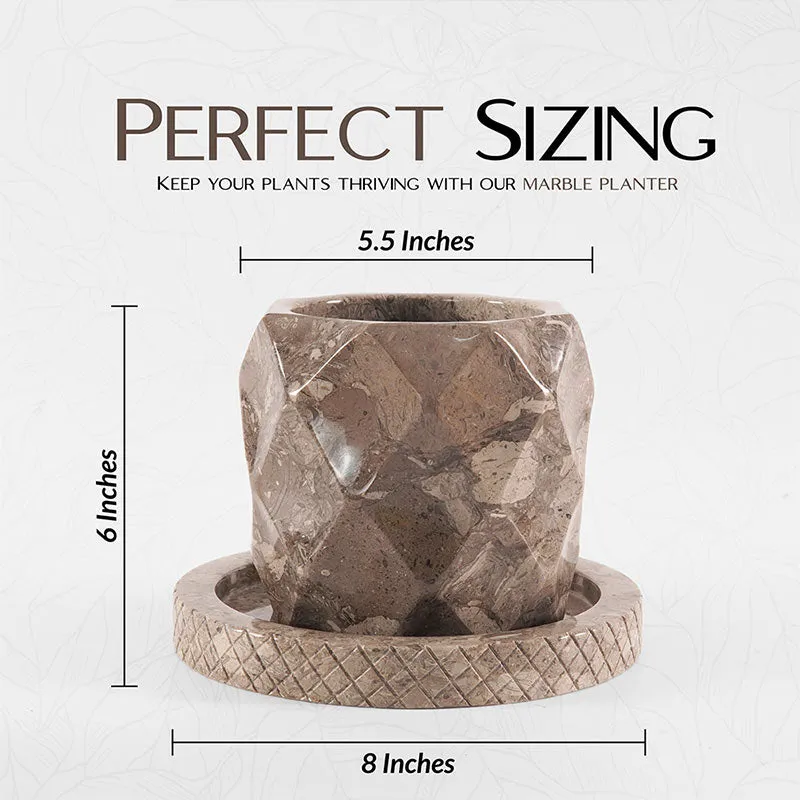 6" Marble Planters For Houseplants -  Large Outdoor Planters  & Indoor Planters