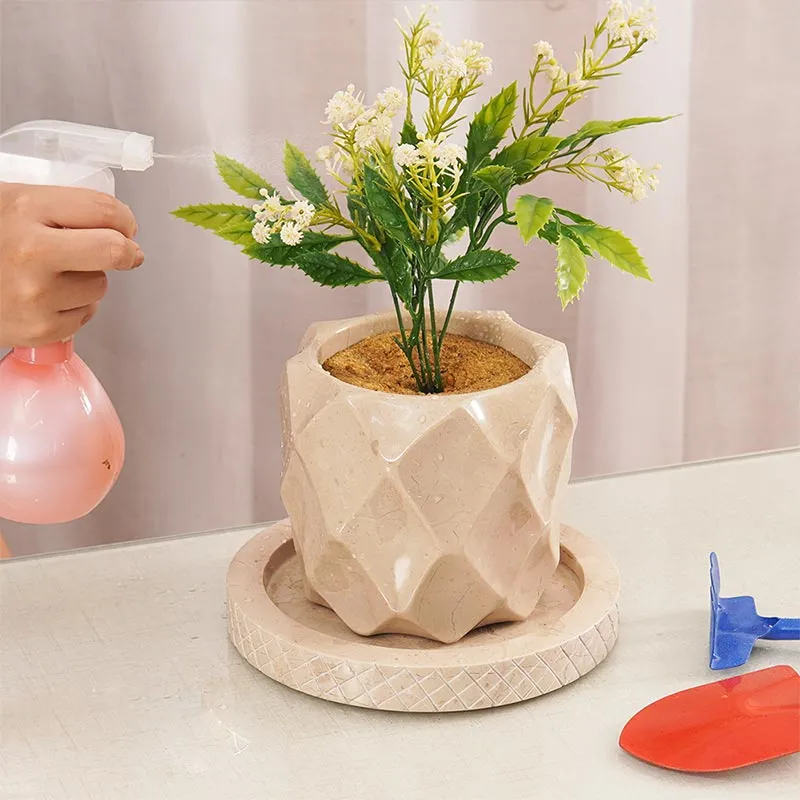 6" Marble Planters For Houseplants -  Large Outdoor Planters  & Indoor Planters