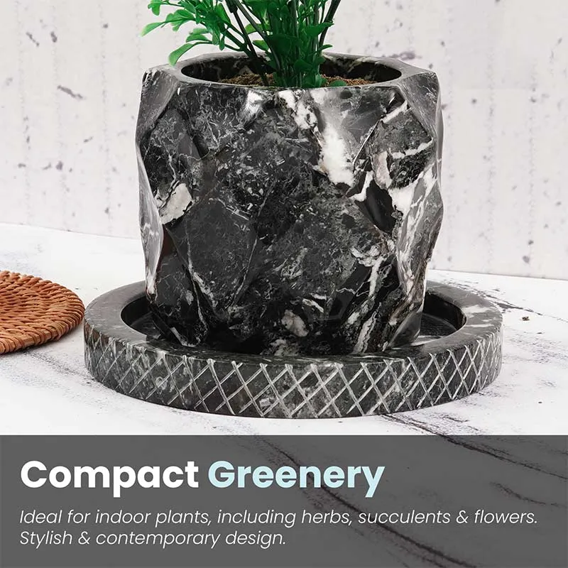 6" Marble Planters For Houseplants -  Large Outdoor Planters  & Indoor Planters