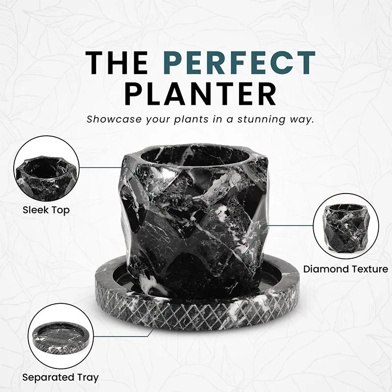 6" Marble Planters For Houseplants -  Large Outdoor Planters  & Indoor Planters