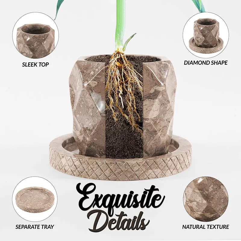 6" Marble Planters For Houseplants -  Large Outdoor Planters  & Indoor Planters