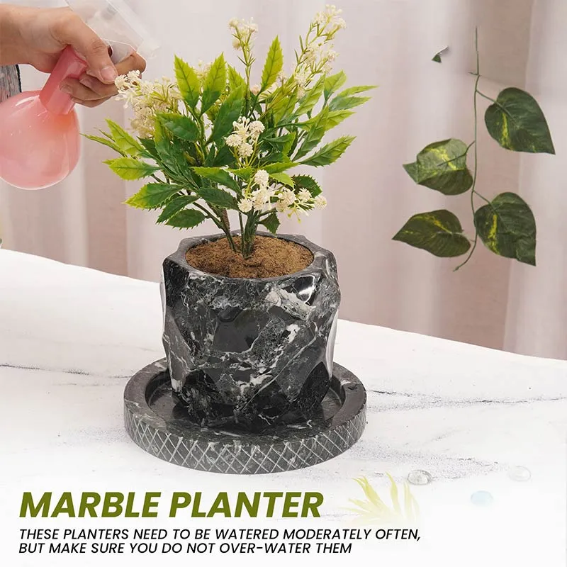 6" Marble Planters For Houseplants -  Large Outdoor Planters  & Indoor Planters