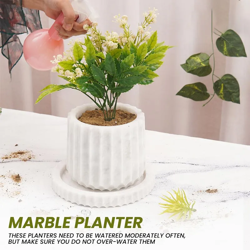 6" Marble Planters For Hydrangea Pot -  Large Outdoor Planters  & Indoor Planters
