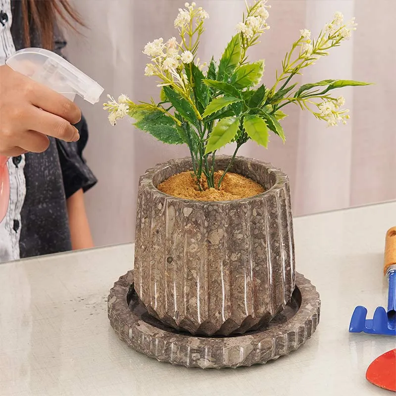 6" Marble Planters For Hydrangea Pot -  Large Outdoor Planters  & Indoor Planters