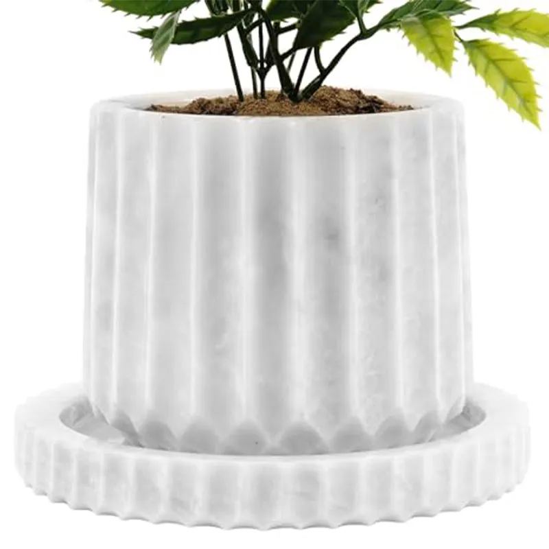 6" Marble Planters For Hydrangea Pot -  Large Outdoor Planters  & Indoor Planters