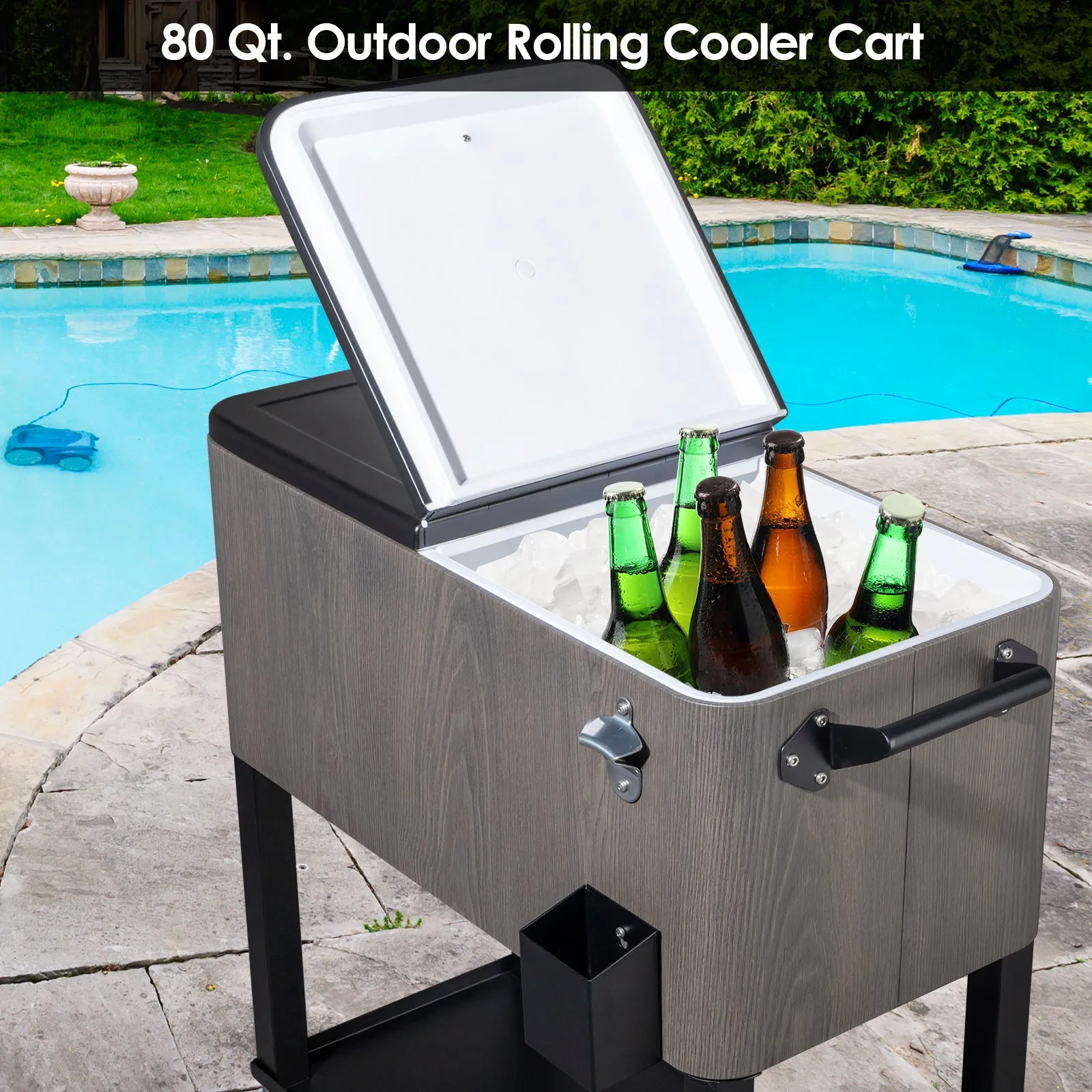 87.5*91*38.5cm 80QT Rectangular Plastic Box Iron Foot Tube Refrigeration and Insulation Cart