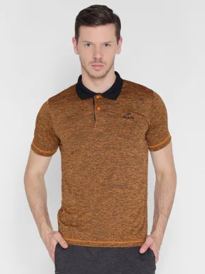 Alcis Men Orange Black Melange Solid Polo Collar T-shirt