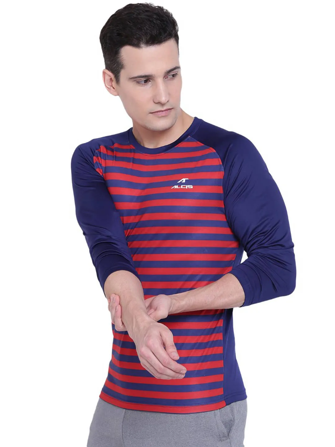 Alcis Mens Striped Navy Sweat Shirt 108MTE130