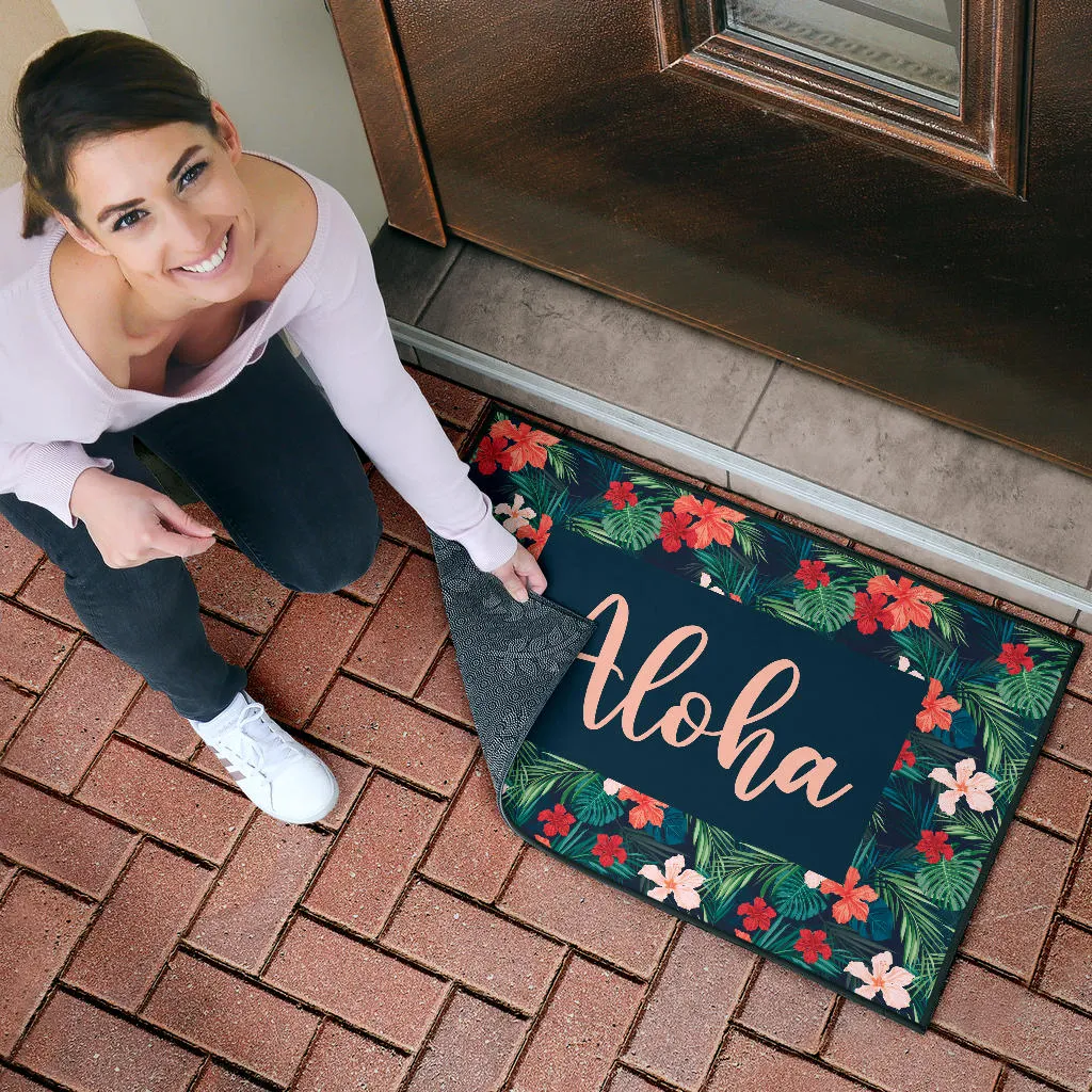 Aloha Hawaiian Tropical Flower Door Mat Colorful