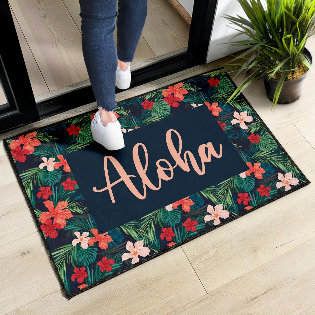 Aloha Hawaiian Tropical Flower Door Mat Colorful