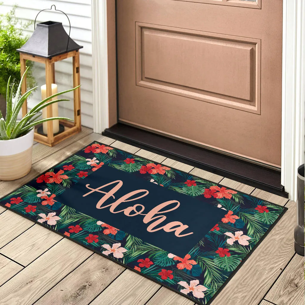 Aloha Hawaiian Tropical Flower Door Mat Colorful