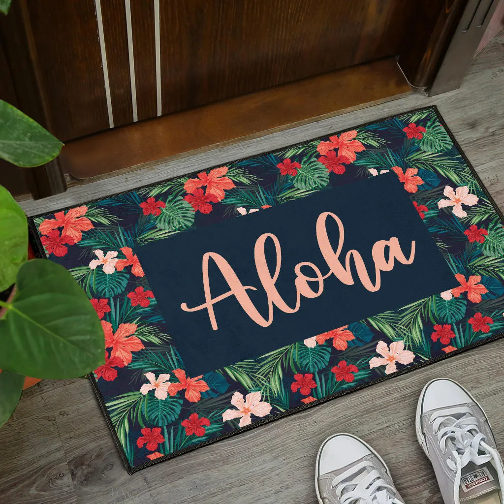 Aloha Hawaiian Tropical Flower Door Mat Colorful