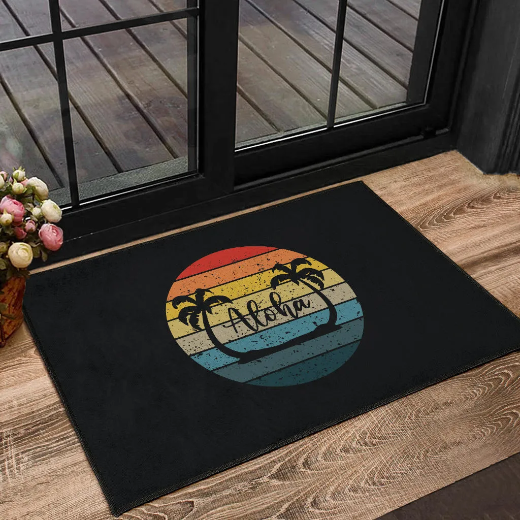Aloha Palm Trees and Retro Sunset Doormat