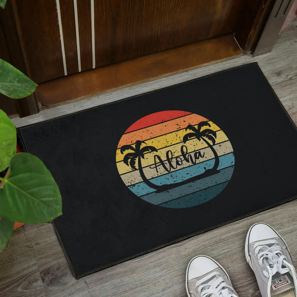 Aloha Palm Trees and Retro Sunset Doormat