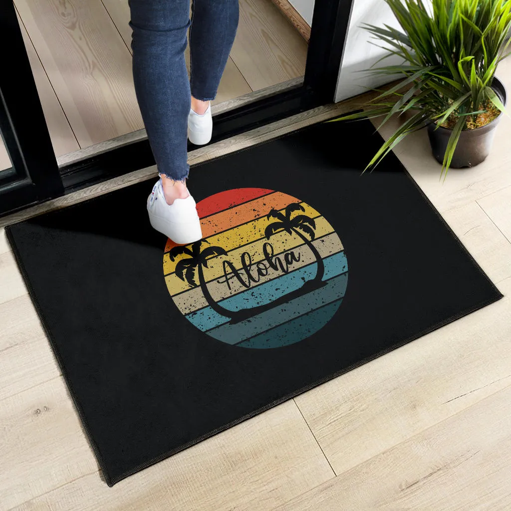 Aloha Palm Trees and Retro Sunset Doormat