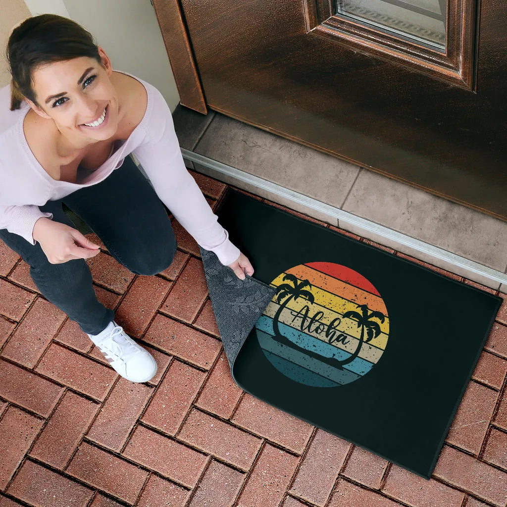 Aloha Palm Trees and Retro Sunset Doormat