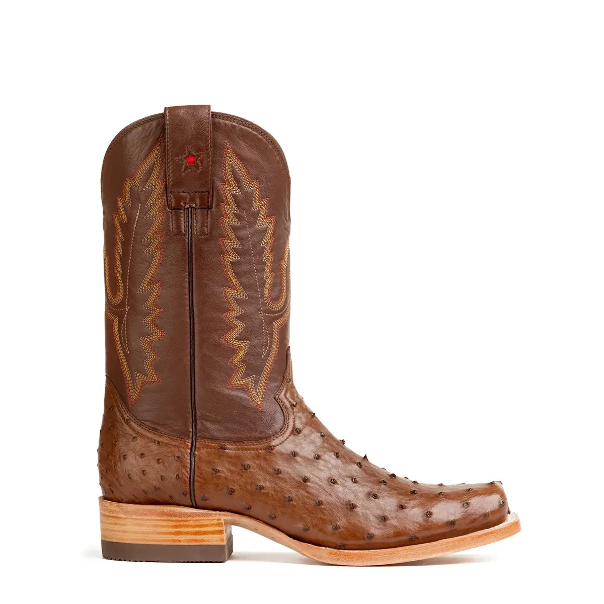 Antonio Full Quill Ostrich Stockman Square Toe Boot - Tobacco Brown