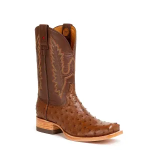 Antonio Full Quill Ostrich Stockman Square Toe Boot - Tobacco Brown
