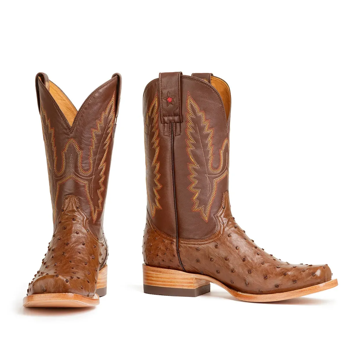 Antonio Full Quill Ostrich Stockman Square Toe Boot - Tobacco Brown