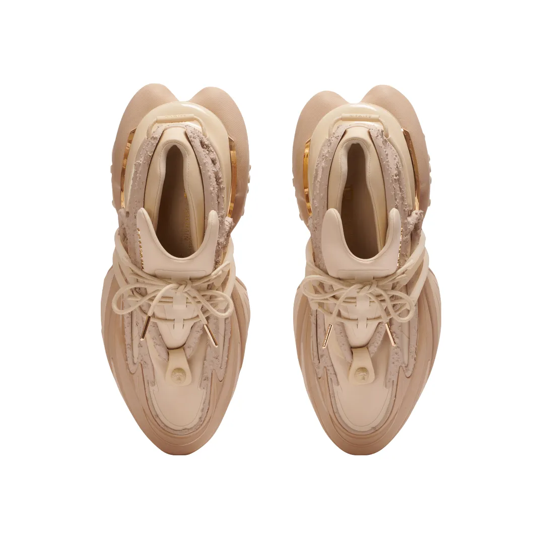 BALMAIN UNICORN LOW TOP TRAINERS IN NEOPRENE AND LEATHER BEIGE