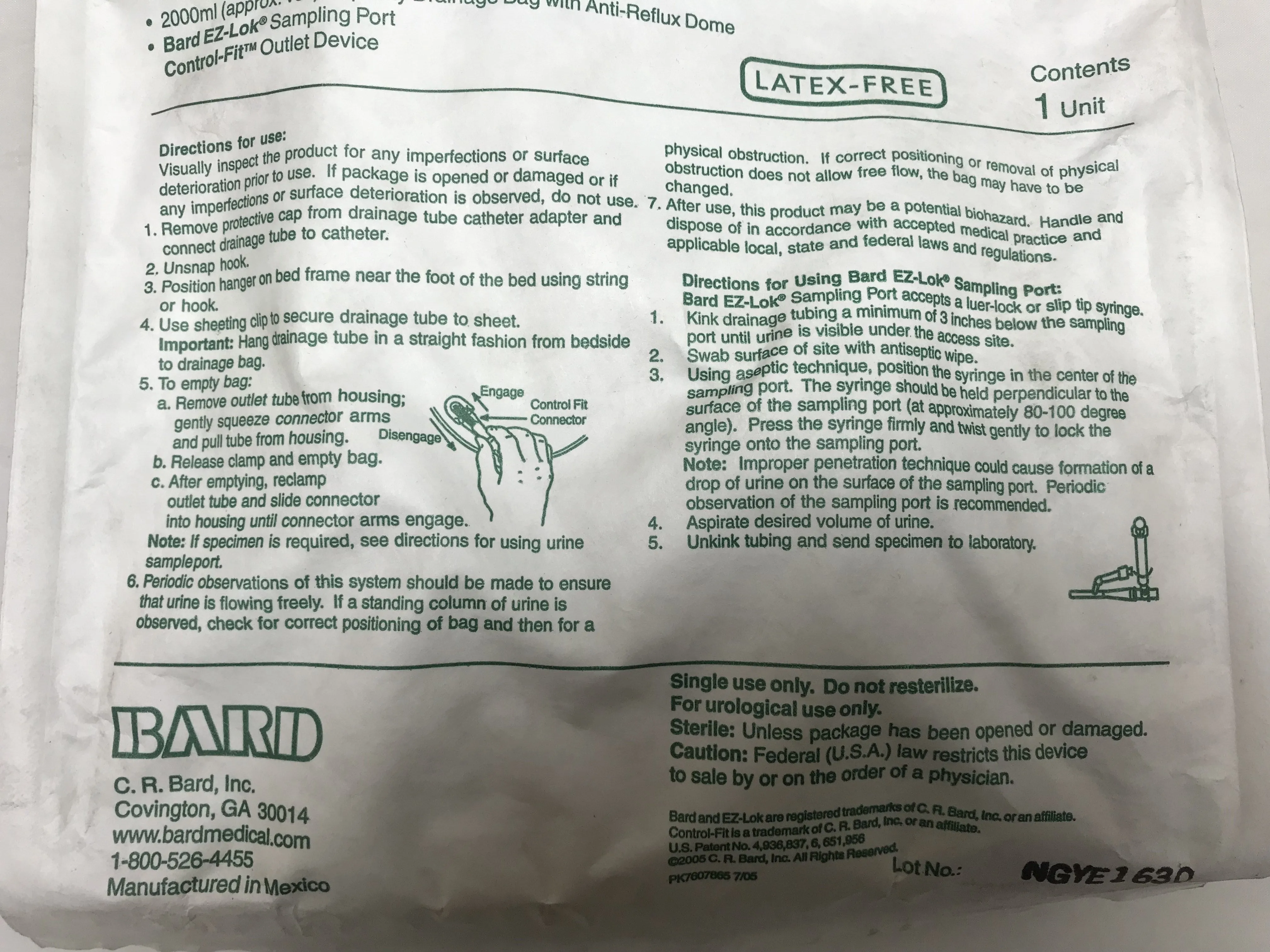 Bard Latex-Free Urinary Drainage Bag