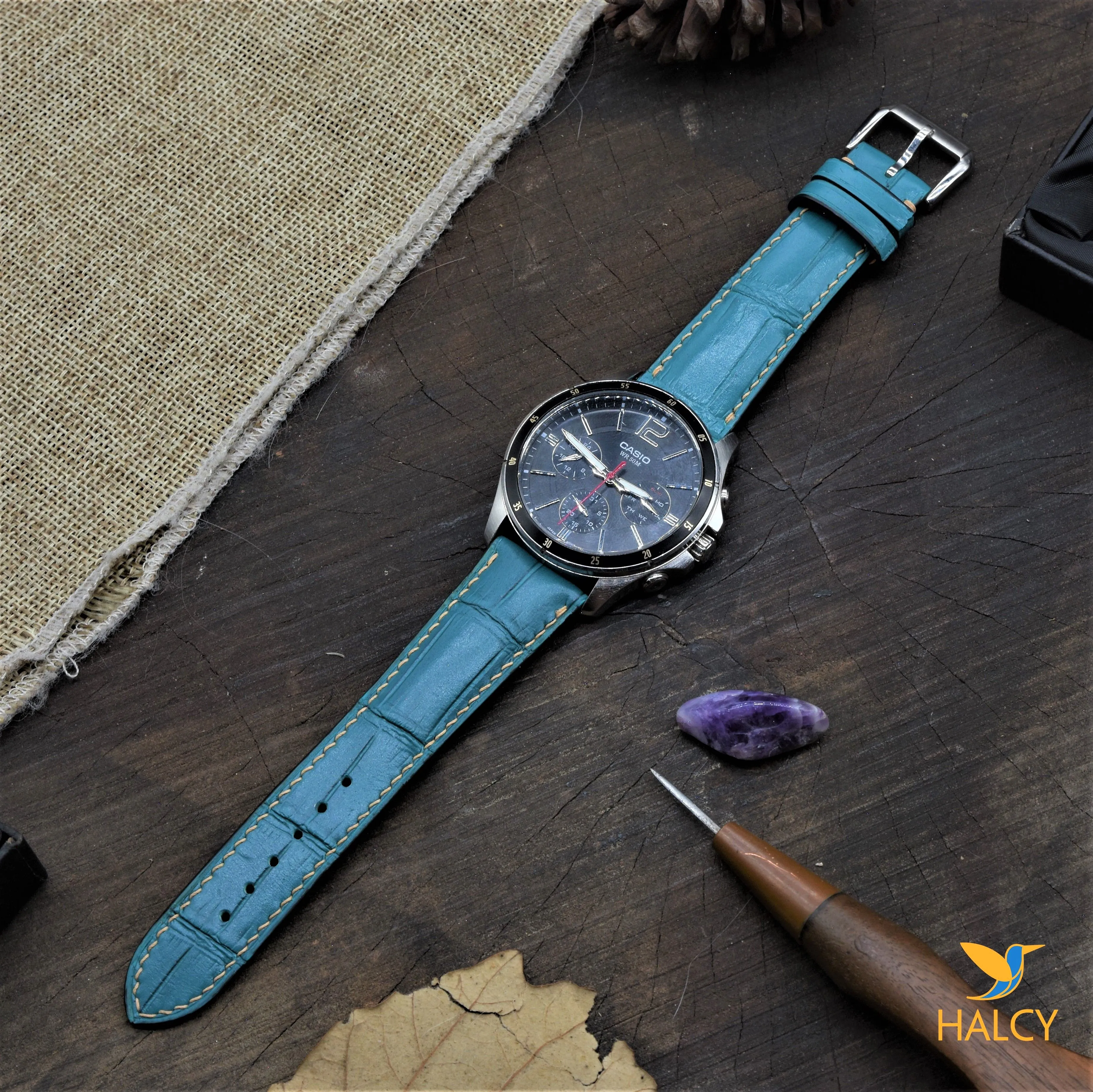 Black Alligator Leather Watch strap with quick-release spring bars. Choice of Width - 16mm, 18mm, 20mm, 22mm, 24mm, Etc..