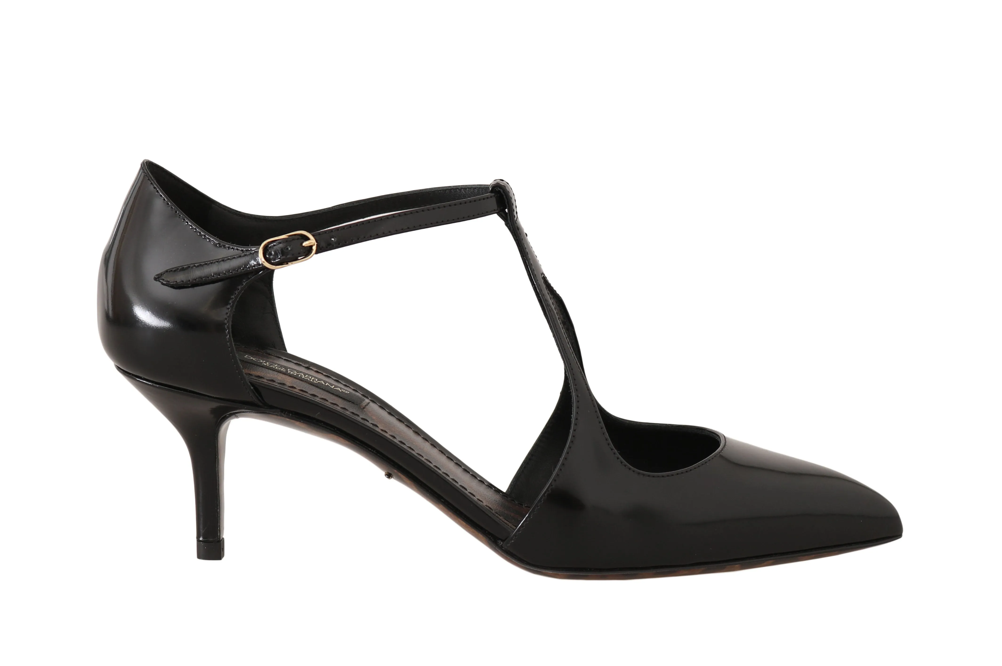 Black Leather T-Strap Sandals