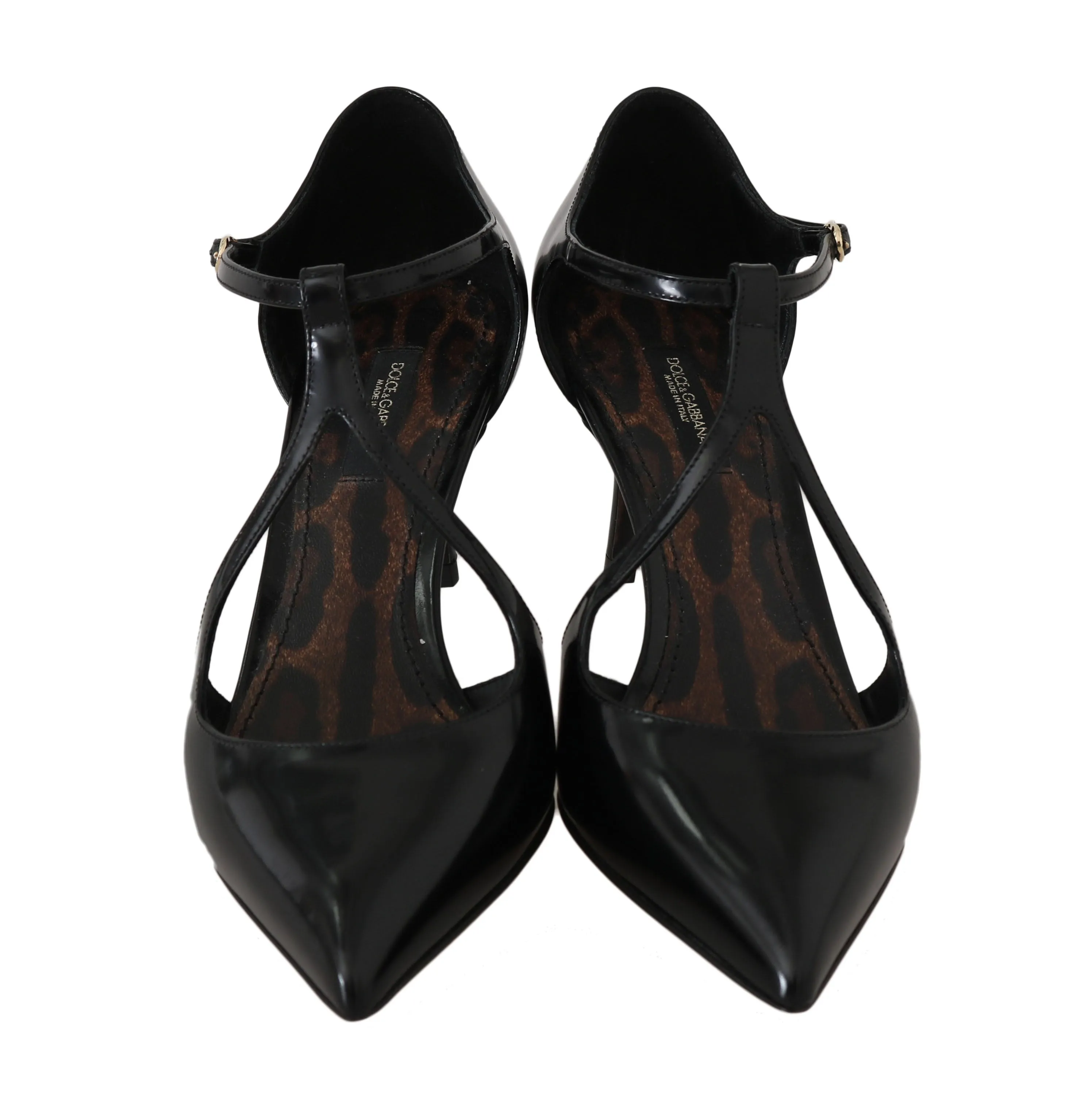 Black Leather T-Strap Sandals