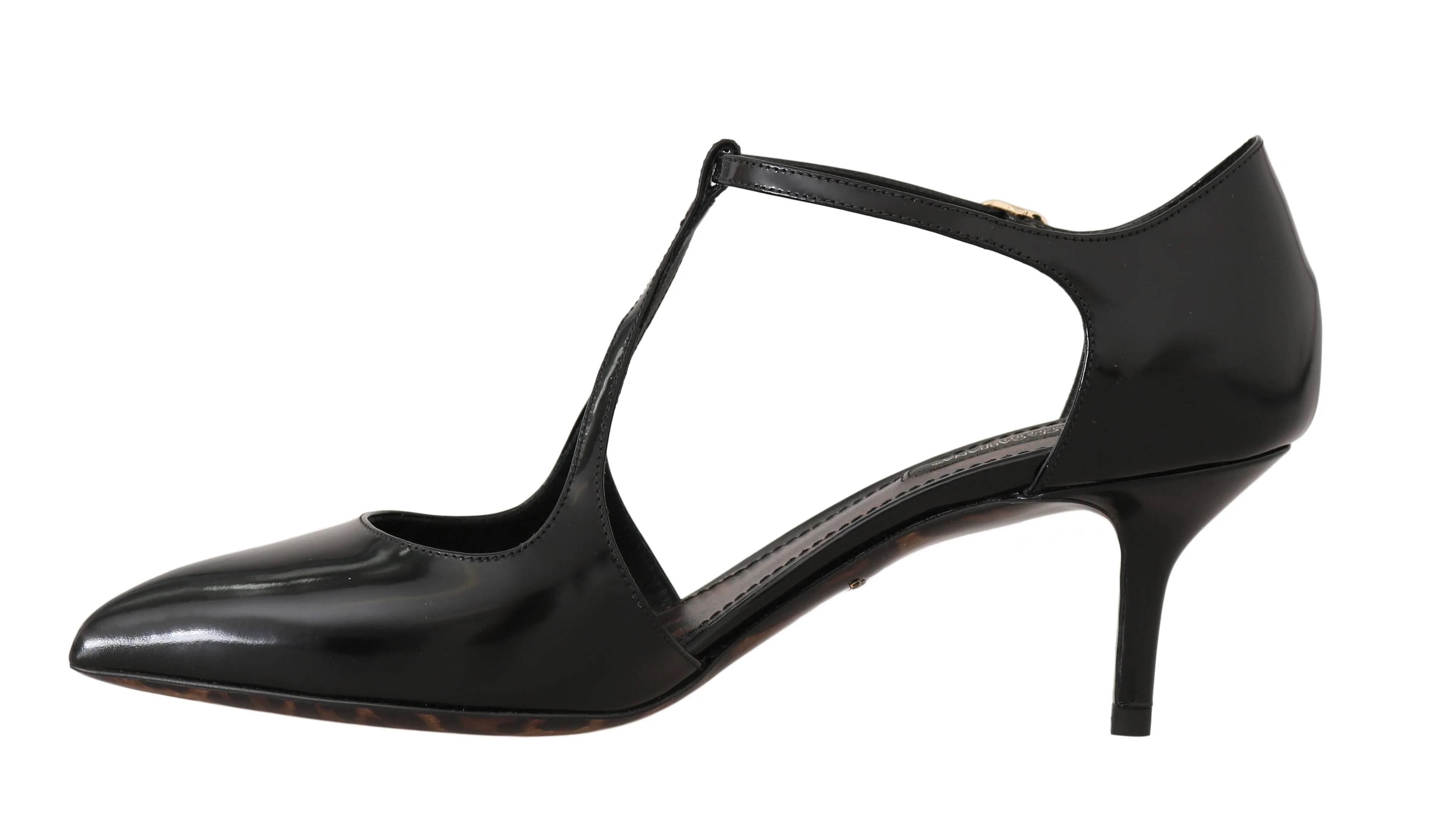Black Leather T-Strap Sandals