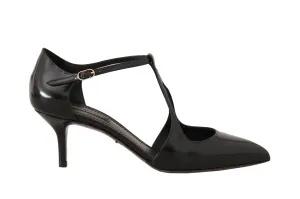 Black Leather T-Strap Sandals