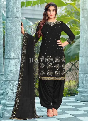 Black Mirror Work Embroidered Patiala Suit