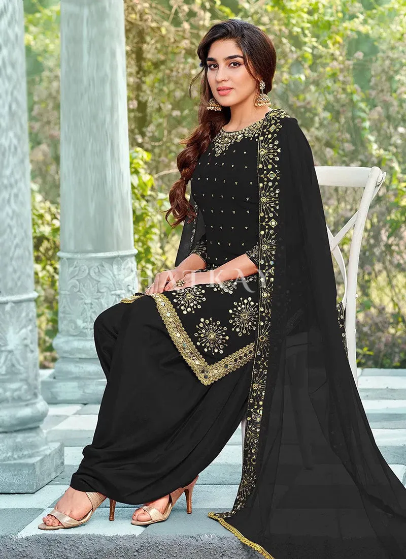 Black Mirror Work Embroidered Patiala Suit