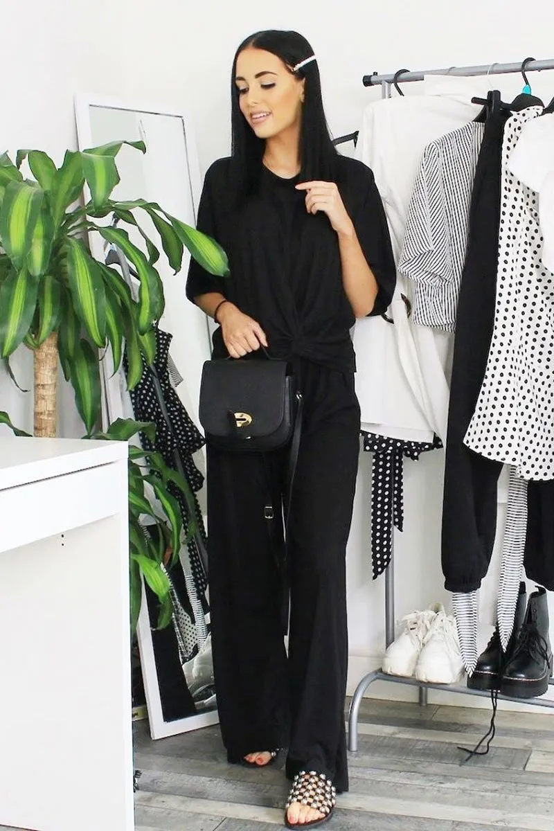 Black Plisse Wide Leg Trouser and Top Co-ord - Hellen