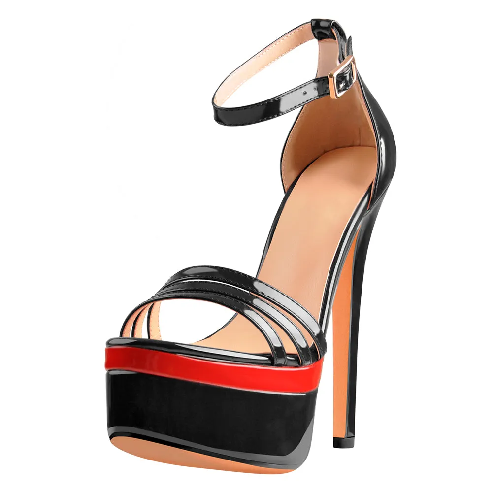 Black Red Double Platform High Heel Sandals