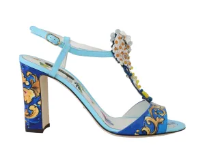 Blue Leather Majolica Crystal Sandals